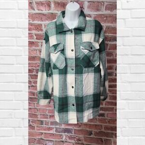 Women's HFX Snap Down Plaid Polyester Wool Shacket Jacket Medium